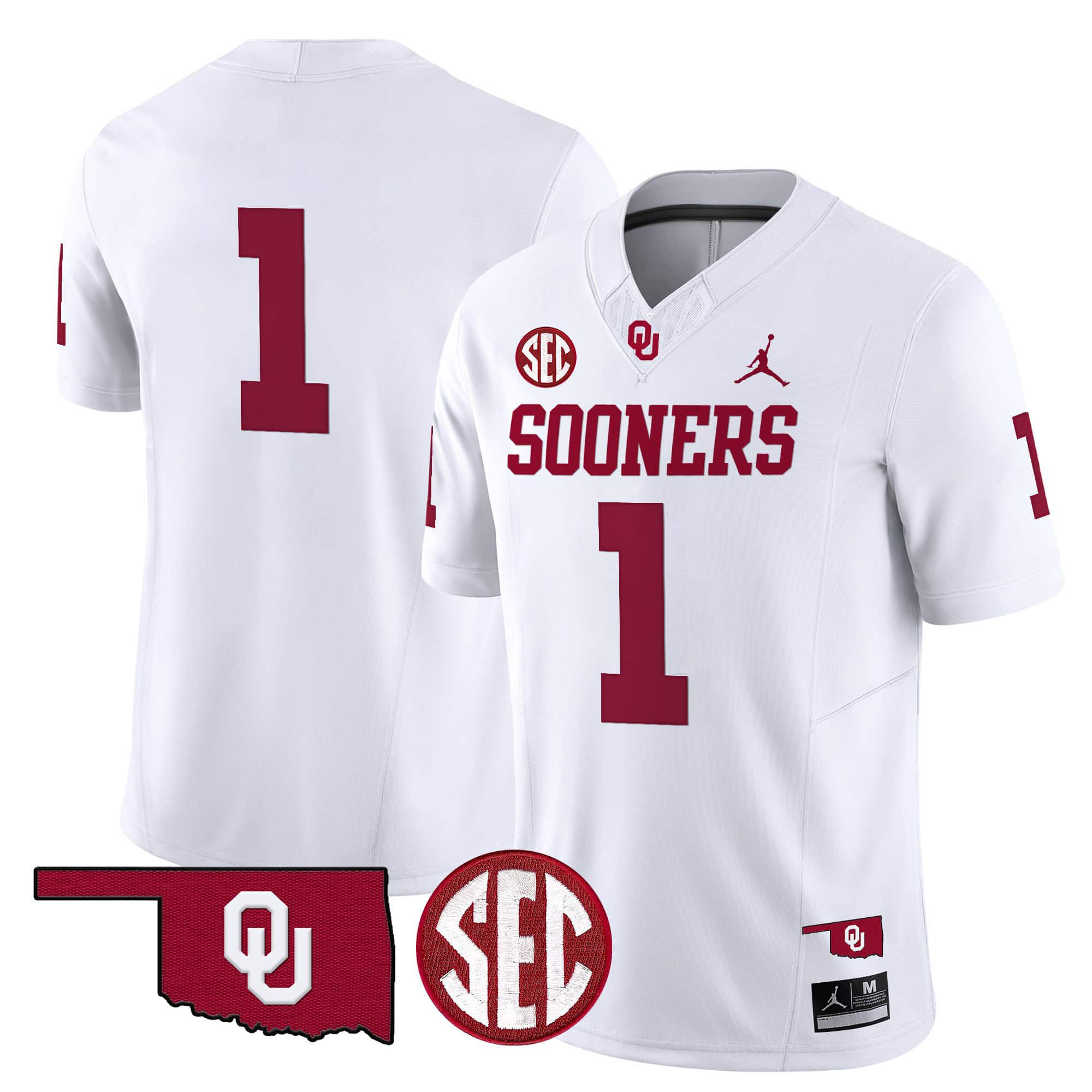 Men Oklahoma Sooners #1 No Name White 2024 Vapor Limited NCAA Jersey